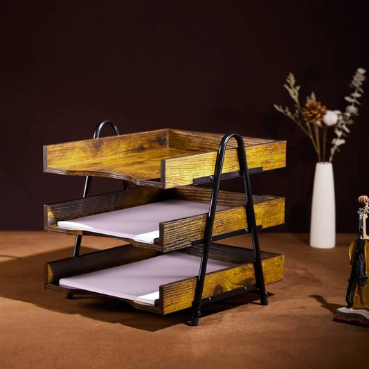 Organizador de Escritorio de Madera con Bandejas para Documentos - Trendigo