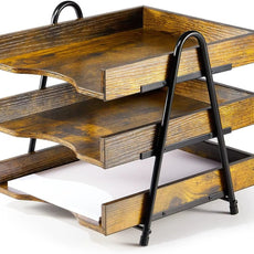 Organizador de Escritorio de Madera con Bandejas para Documentos - Trendigo